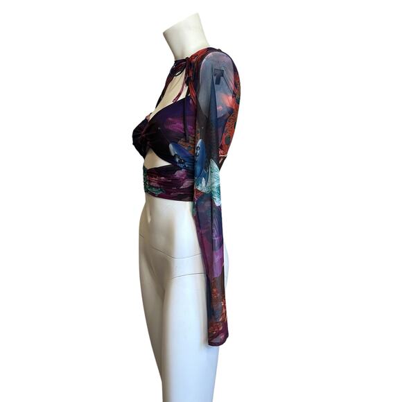 Mistress Rocks Lovely Day Multicolored Print cutout Cropped Top sz XS - Picture 3 of 8